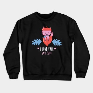 Cute Autumn I Love Fall Acorn Leaves and Cat in a Scarf Crewneck Sweatshirt